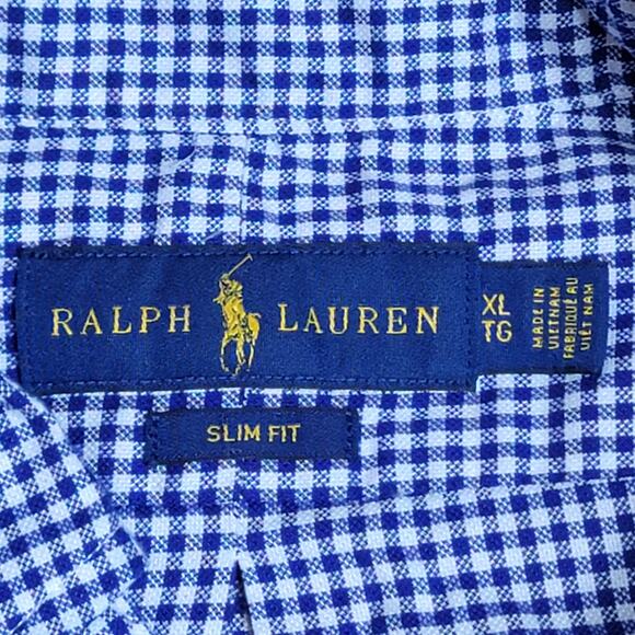 Polo Ralph Lauren "OXFORD" Slim Fit Button Down Blue Gingham Men's Shirt Size XL - Picture 6 of 15